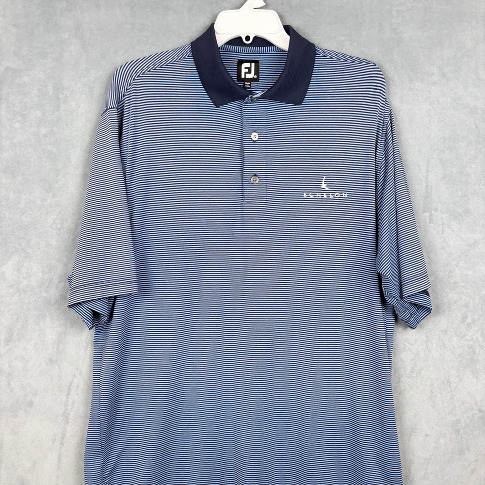 FootJoy Mens Blue Striped Golf Polo Shirt Echelon Logo Size Medium 1006440